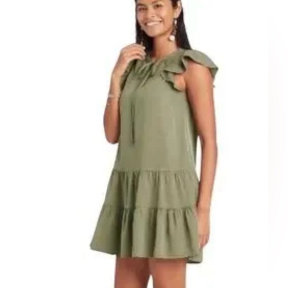 Knox Rose Large Olive Green Lyocell Dress - Picture 2 of 7
